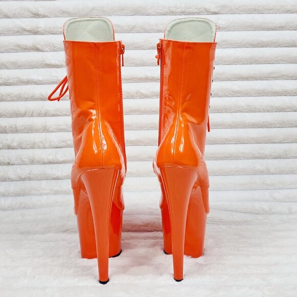 Adore Bright Orange Patent High Heel Platform Ankle Boots - Picture 3 of 8